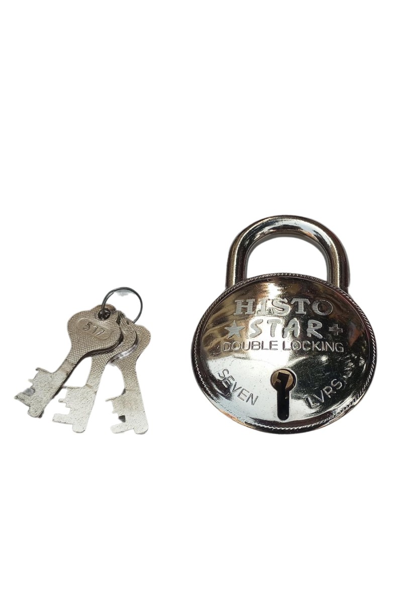 Hi Tech Sales New Round Lock (HISTTO Star) 7 lVRS | Steel Body | Iron Liver | Double Locking | 3 Silver Keys | 1 Lock