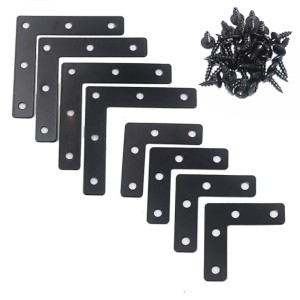 L-Shaped Flat Corner Brackets - Heavy Duty Iron Right Angle Braces with Pre-Drilled Holes for Furniture, Shelving, and Woodworking (Pack of 10) with 40 Screws.