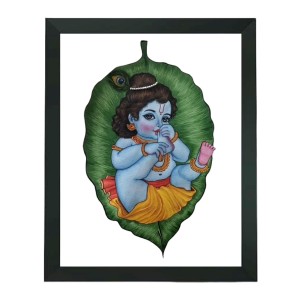 Hitech Sales Nanha Gopal Ji Polystyrene Photo Frame for Pooja Room, Temple Decor, Home Decoration and Gifting (Wall and Tabletop, Rectangular, Printed Photo, 7.12 x 9.12 inches Frame, Black)