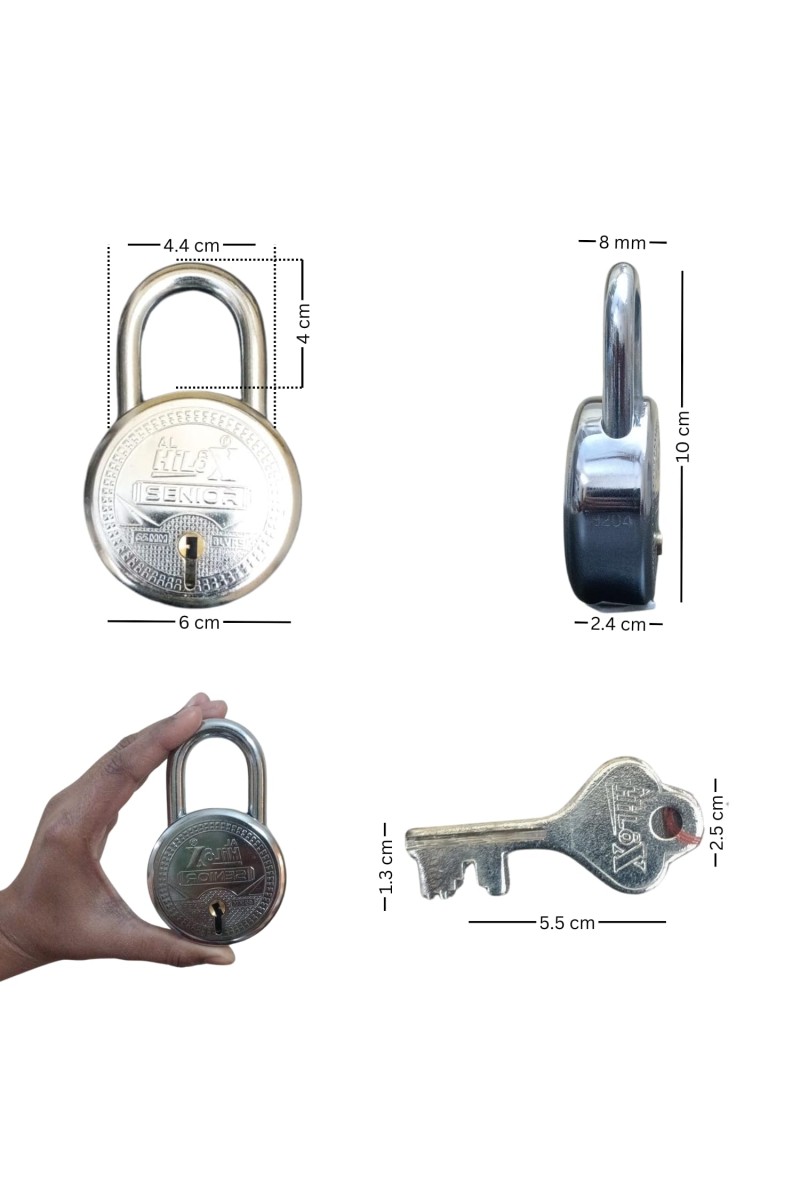 Hi Tech Sales Heavy Duty Steel Padlock with 3 Keys, Durable and 65mm Round Body Lock for Home, Office, and Security Use
