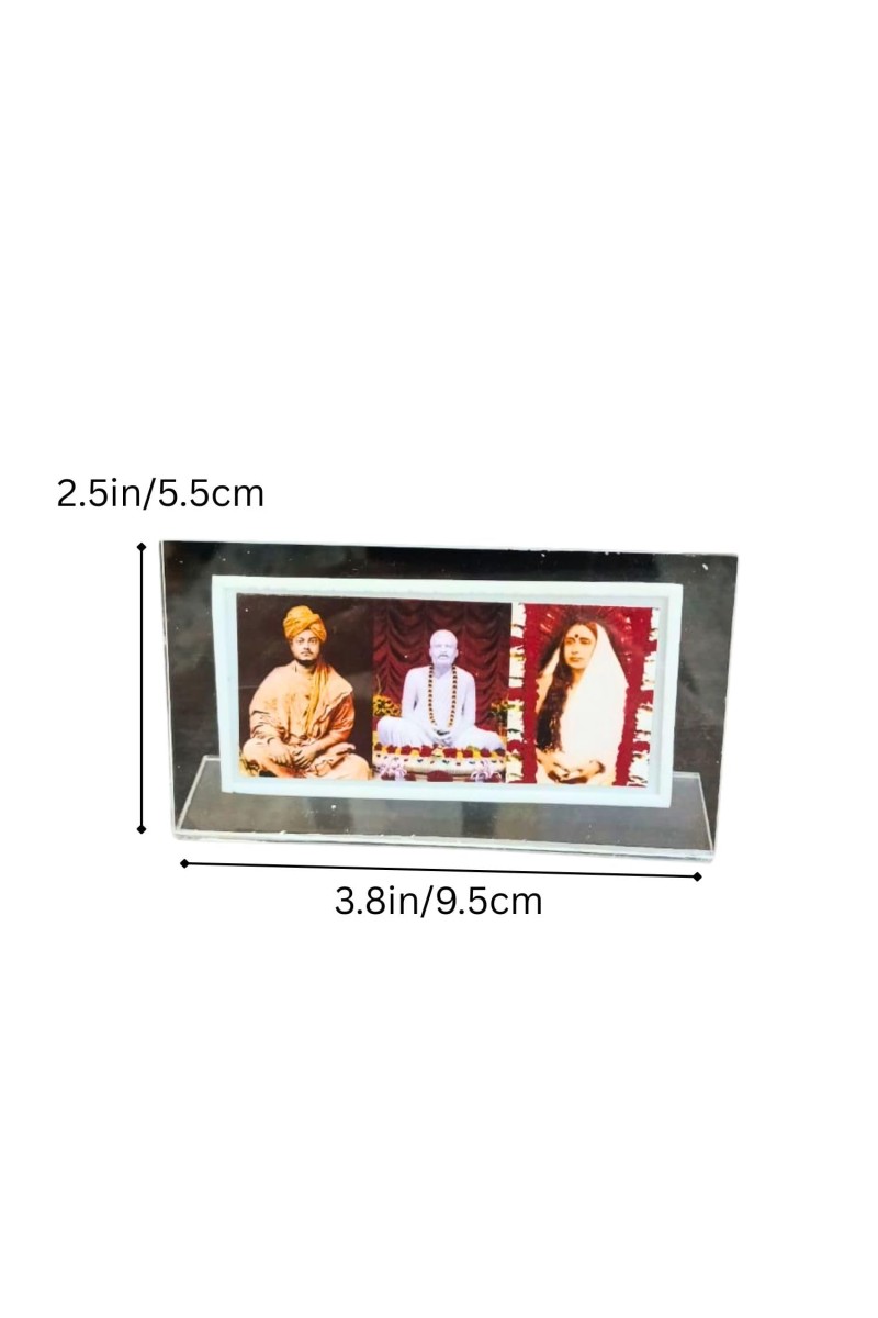 Acrylic Table Photo Frame with Sri Ramakrishna, Sarada Ma & Swami Vivekananda | Crystal Clear Religious Photo Stand for Home Temple, Office Desk & Gifting