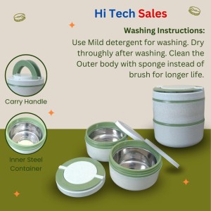 Hi Tech Sales Double Layer Lunch Box with Handle Insulated Food Storage Container for Home, Office, or Travel – Color May Vary and Stainless Steel Water Bottle 1000 ml Free