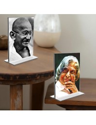 Mahatma Gandhi & APJ Abdul Kalam Acrylic T-Style Photo Stand - 7x9 Inches, Compact and Stylish Spiritual Display, easily change 2 photos (Pack of 1)