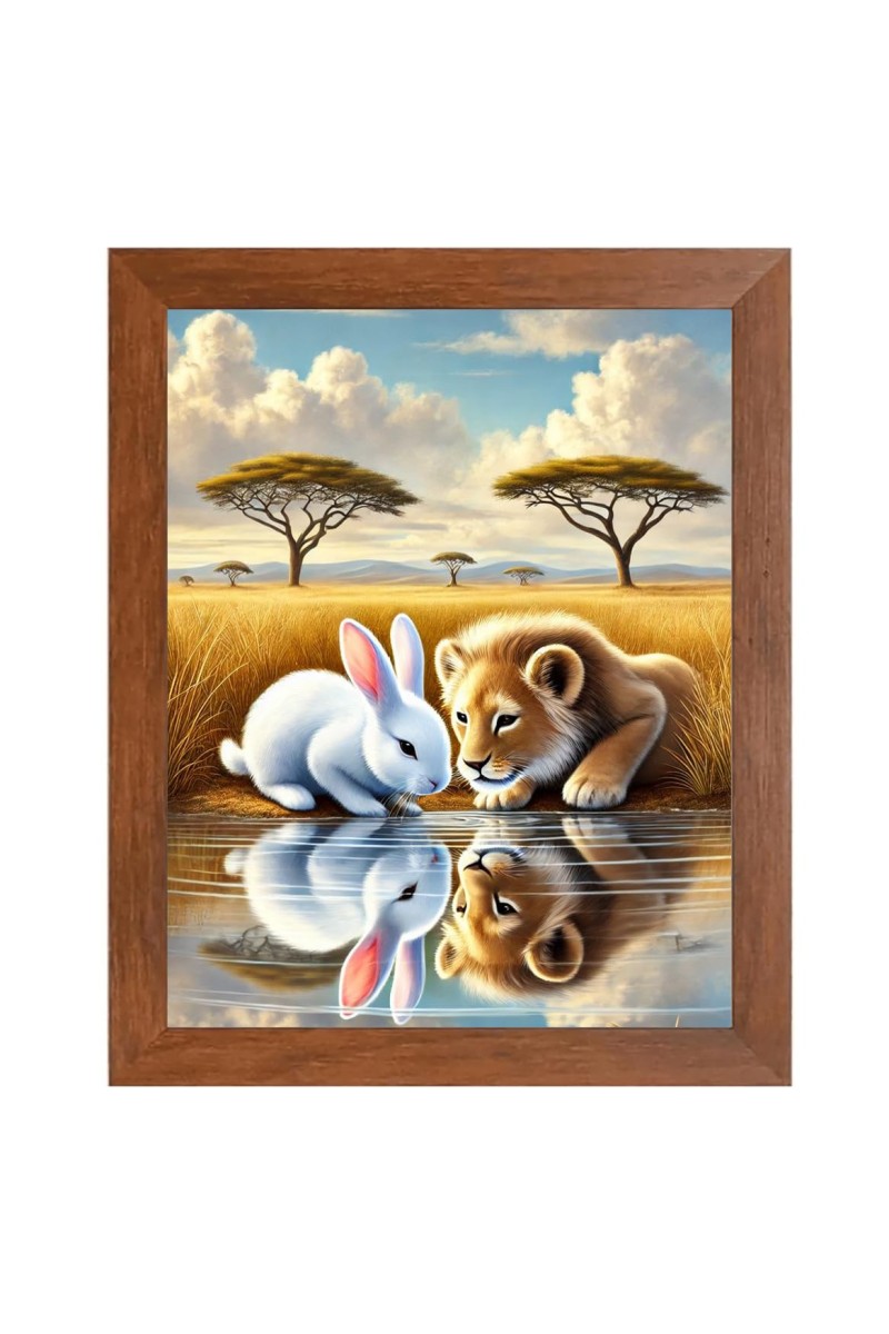 AI Funny Lion with Squirrel Art Picture for Kids - 10x14 inches, Brown Color - Perfect Wall Decor for Children's Room