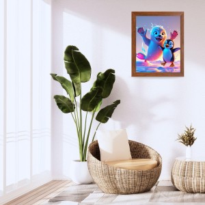 AI Funny Cute Penguin Art Picture for Kids - 12x16 inches, Brown Color - Perfect Wall Decor for Children's Room