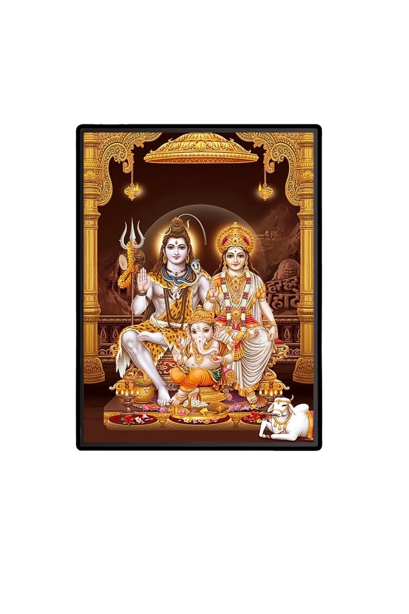 Lord Shiva Family Laminated Photo (7x9 Inches Without glass) Divine Blessings for Table and Walls,Home & Office and Temple Decoration