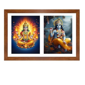 Agni deva and sri krishna Photo Frame - 17x21Inches - Spiritual Artwork for Home Decor, Puja Room and Office Decoration