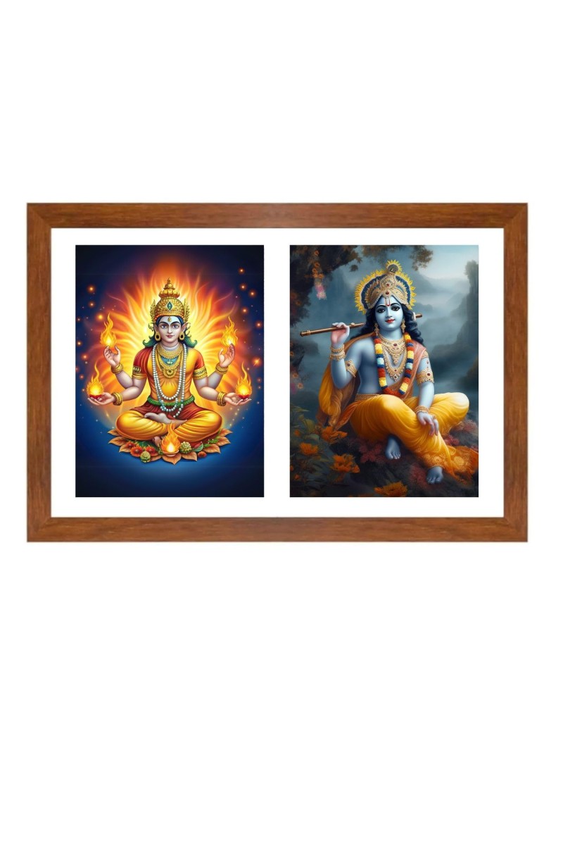 Agni deva and sri krishna Photo Frame - 17x21Inches - Spiritual Artwork for Home Decor, Puja Room and Office Decoration