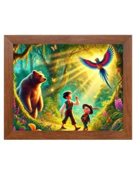 AI Funny Polar bear with kid Art Picture for Kids - 12x16 inches, Brown Color - Perfect Wall Decor for Children's Room
