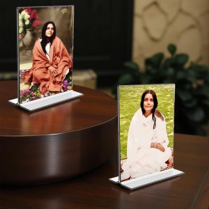 Anandamayee Debi Acrylic T-Style Photo Stand - 11x13 Inches, Compact and Stylish Spiritual Display, easily change 2 photos (Pack of 1)