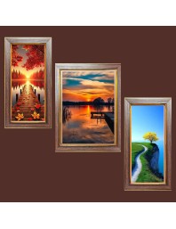 3-Pack The Geometry of Water and Wood Photo Frames - 2 Pieces 6x13 Inch & 1 Piece 10x13 Inch - Rustic Wall Art for Home & Office Decor - Botanical Wall Hanging for Living Room, Bedroom, or Works