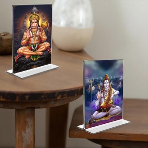 Sri Hanuman & Lord Shiva Acrylic T-Style Photo Stand - 5x7 Inches, Compact and Stylish Spiritual Display, easily change 2 photos (Pack of 1)