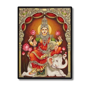 Gajalakshmi Laminated Photo - 13x15 Inches, Divine Blessings for Home & Office and Temple Decoration