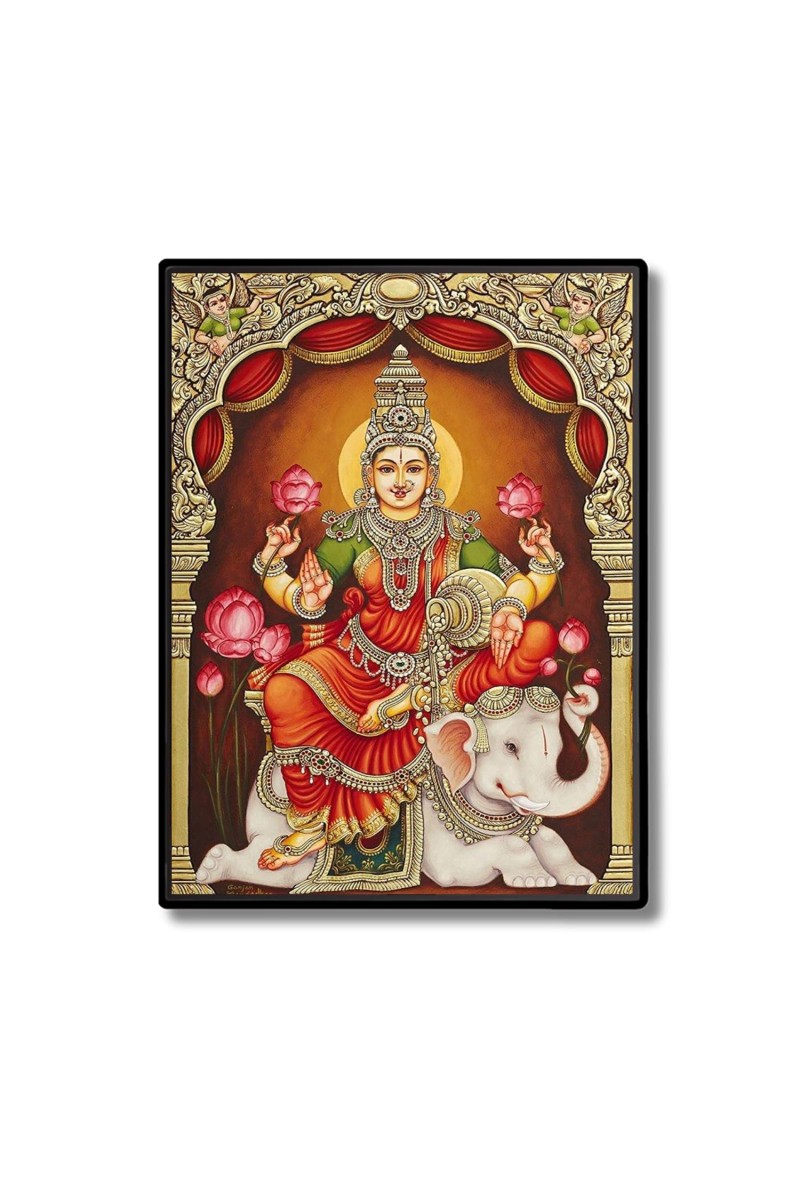 Gajalakshmi Laminated Photo - 13x15 Inches, Divine Blessings for Home & Office and Temple Decoration