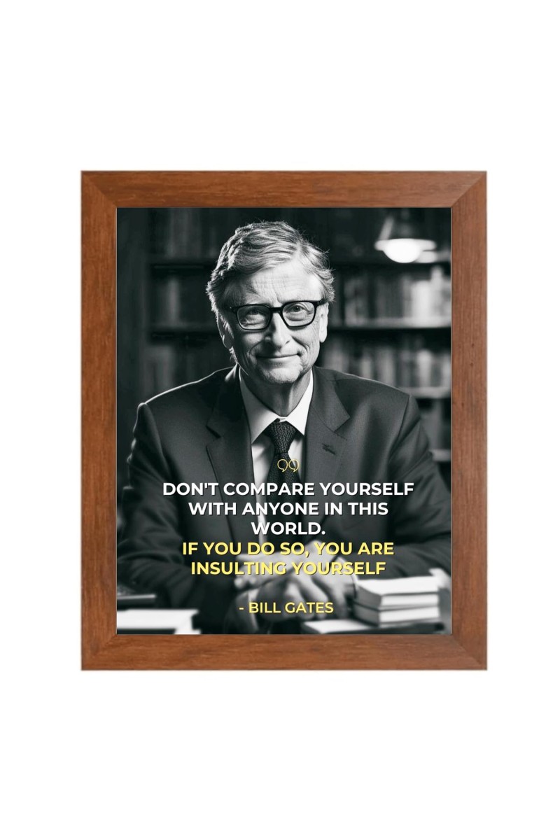 Bill Gates & Famous Quote Brown Frame, 14x18InchesInspirational Wall Art for Office, Home DecorIdeal Spiritual Gift