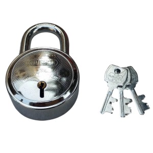 Hi Tech Sales New Round Lock (HUNHAR) | Steel Body | Iron Liver | Double Locking | 3 Silver Keys | 1 Lock | Made in India