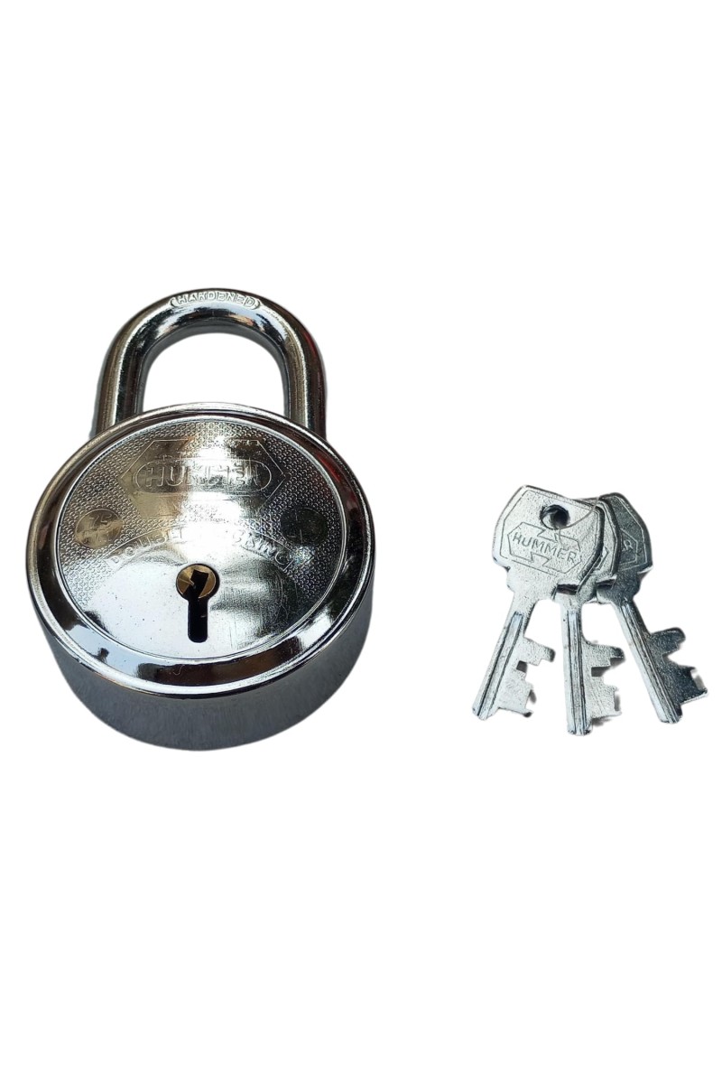 Hi Tech Sales New Round Lock (HUNHAR) | Steel Body | Iron Liver | Double Locking | 3 Silver Keys | 1 Lock | Made in India