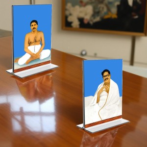 Car Desk/Table Top Anukul Chandra Thakur & Sri Baroda Acrylic T-Style Photo Stand - 2.5x3.5 Inches, Compact and Stylish Spiritual Display, easily change 2 photos (Pack of 1)