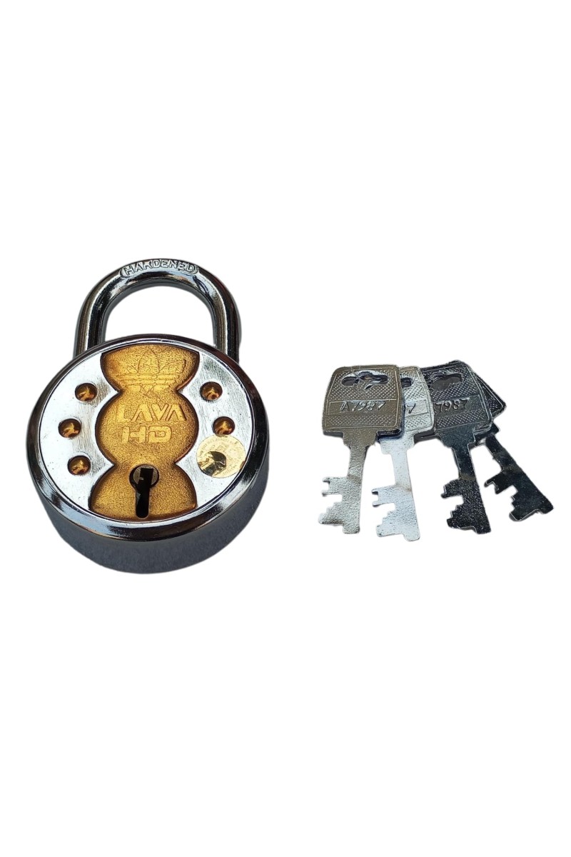 Hitech Sales Heavy-Duty Hardened Steel Padlock with 4 Keys, Brass Body (Lava HD) Durable Lock for Home, Office, and Outdoor Use