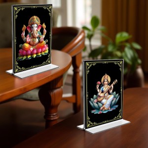 Sri Ganesh & Debi Saraswati Acrylic T-Style Photo Stand - 11x13 Inches, Compact and Stylish Spiritual Display, easily change 2 photos (Pack of 1) Sri Ganesh & Debi Saraswati Acrylic T-Style Photo Stand - 11x13 Inches, Compact and Stylish Spiritual Display, easily change 2 photos (Pack of 1)
