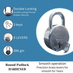 HiTechMart ZAINTO Thor 65mm 8 - Lever Heavy Duty Iron Padlock with Hardened Shackle and 3 Keys | High-Security Round Padlock for Home, Office, and Outdoor Use