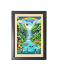 Animals and birds in rainbow Photo Frame Funny Animal and Bird Cartoon Art, Black color, 17x21 Inch
