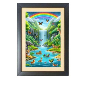 Animals and birds in rainbow Photo Frame Funny Animal and Bird Cartoon Art, Black color, 17x21 Inch