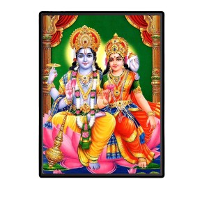 Lord Vishnu Maa Lakshmi Laminated Photo (7x9 Inches Without glass) Divine Blessings for Table and Walls,Home & Office and Temple Decoration