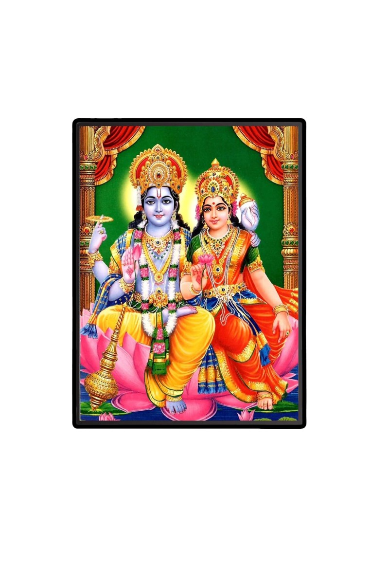 Lord Vishnu Maa Lakshmi Laminated Photo (7x9 Inches Without glass) Divine Blessings for Table and Walls,Home & Office and Temple Decoration