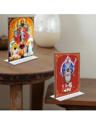 Debi Kali & Dakshineswar Kali Acrylic T-Style Photo Stand - 5x7 Inches, Compact and Stylish Spiritual Display, easily change 2 photos (Pack of 1)