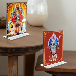 Debi Kali & Dakshineswar Kali Acrylic T-Style Photo Stand - 5x7 Inches, Compact and Stylish Spiritual Display, easily change 2 photos (Pack of 1)