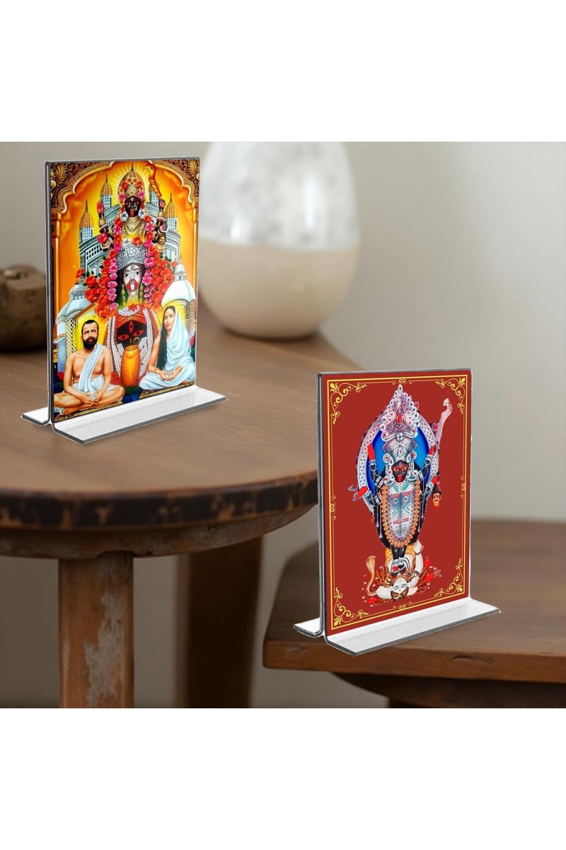 Debi Kali & Dakshineswar Kali Acrylic T-Style Photo Stand - 5x7 Inches, Compact and Stylish Spiritual Display, easily change 2 photos (Pack of 1)