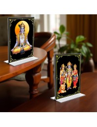 Sri Krishna & Ram Darbar Acrylic T-Style Photo Stand, Compact and Stylish Spiritual Display, easily change 2 photos (Pack of 1)