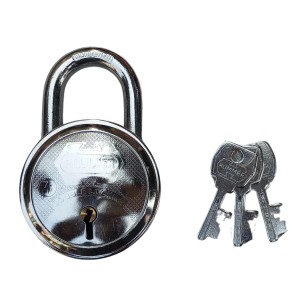 Hi Tech Sales New Round Lock (HUNHAR) | Steel Body | Iron Liver | Double Locking | 3 Silver Keys | 1 Lock | Made in India