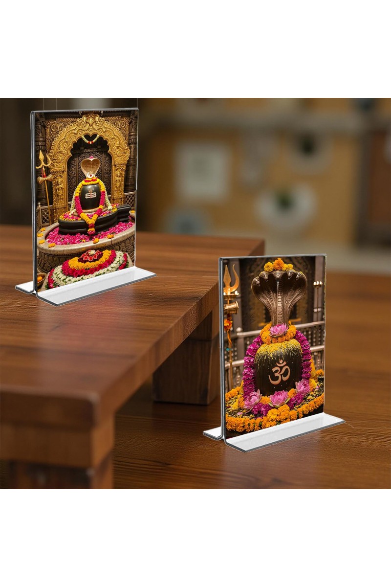 Lord Shiva Lingam Acrylic T-Style Photo Stand, Compact and Stylish Spiritual Display, easily change 2 photos (Pack of 1)