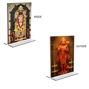 Sri Ram Lalla & Sri Hanuman Acrylic T-Style Photo Stand - 9x11 Inches, Compact and Stylish Spiritual Display, easily change 2 photos (Pack of 1)