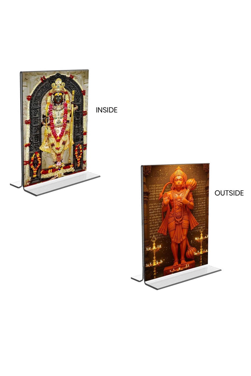 Sri Ram Lalla & Sri Hanuman Acrylic T-Style Photo Stand - 9x11 Inches, Compact and Stylish Spiritual Display, easily change 2 photos (Pack of 1)