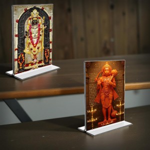 Sri Ram Lalla & Sri Hanuman Acrylic T-Style Photo Stand - 9x11 Inches, Compact and Stylish Spiritual Display, easily change 2 photos (Pack of 1)