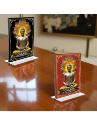 Buddha Acrylic T-Style Photo Stand, Compact and Stylish Spiritual Display, easily change 2 photos (Pack of 1)