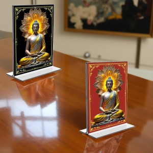 Buddha Acrylic T-Style Photo Stand, Compact and Stylish Spiritual Display, easily change 2 photos (Pack of 1)
