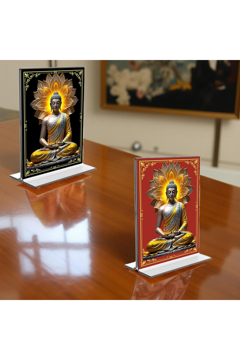 Buddha Acrylic T-Style Photo Stand, Compact and Stylish Spiritual Display, easily change 2 photos (Pack of 1)