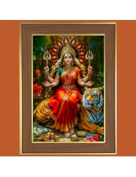 Vaishno Devi Matha Photo Frame - 12x16 Inches, Brown Wooden Frame for Home, Office & Temple Decoration