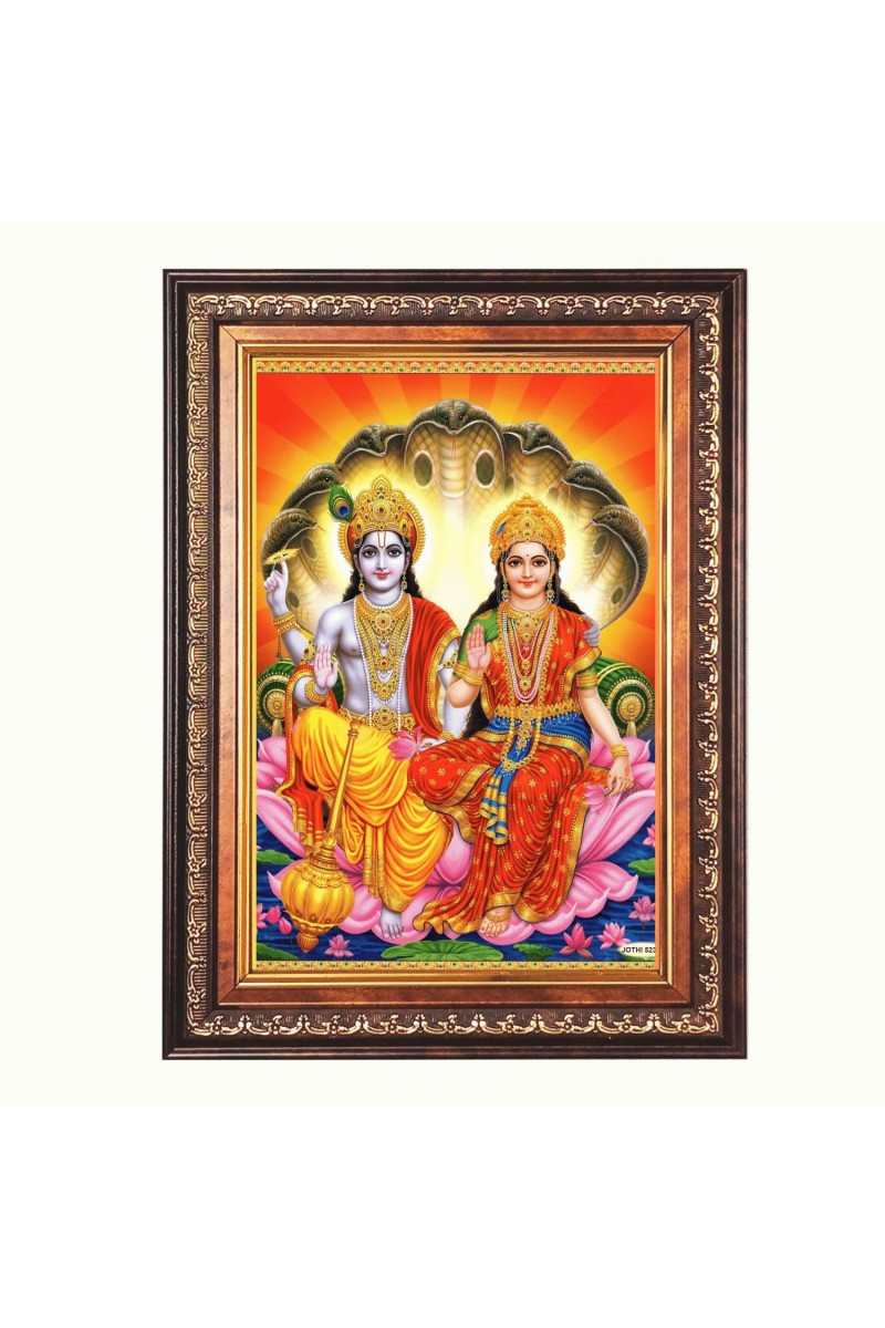 Sri Lakshmi Narayana Color Photo 10x14 Inch - Vibrant Religious Wall Art for Home or Office Decor.