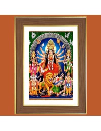Goddess Durga Maa Photo Frame - 12x16 Inches, Brown Wooden Frame for Home, Office & Temple Decoration