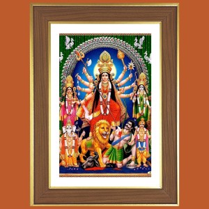 Goddess Durga Maa Photo Frame - 12x16 Inches, Brown Wooden Frame for Home, Office & Temple Decoration