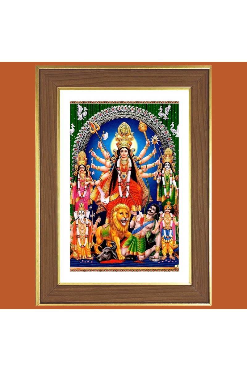 Goddess Durga Maa Photo Frame - 12x16 Inches, Brown Wooden Frame for Home, Office & Temple Decoration