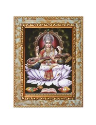 Maa Saraswati Digital Print Photo 14.7x16.7 inches (I6055) - Vibrant Religious Wall Art for Home or Office Decor.