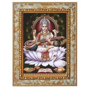 Maa Saraswati Digital Print Photo 14.7x16.7 inches (I6055) - Vibrant Religious Wall Art for Home or Office Decor.