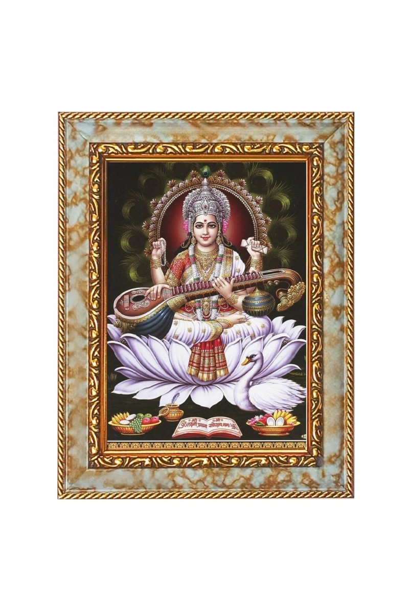 Maa Saraswati Digital Print Photo 14.7x16.7 inches (I6055) - Vibrant Religious Wall Art for Home or Office Decor.