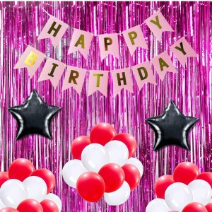 Happy Birthday Decoration Combo Set - 20 Pcs. Metallic Balloons, 1 Star Foil Balloons, 13 Pcs. Birthday Banner, 2 Pcs. Foil Curtain Party Backdrop Kit for Celebrations and Events (Mixture)